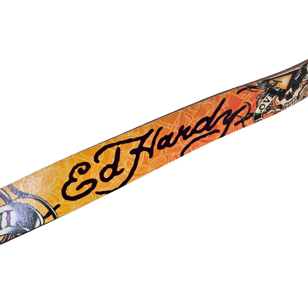 Ed Hardy Love Kills Slowly Leather Belt‎ Mens Small 36" Multicolor Tattoo Art